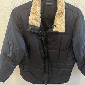 Quilted Lands’ End Coat with Sherpa Collar